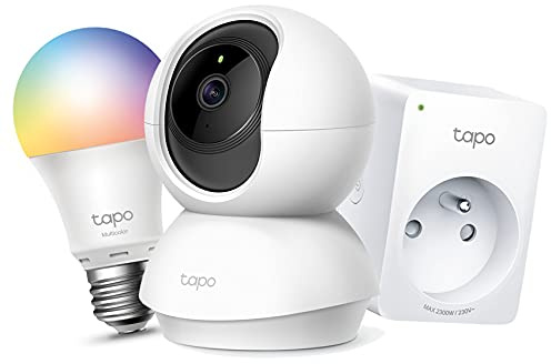 TP-Link indoor Caméra Surveillance WiFi+Prise Connectée WiFi Tapo P100(FR)+Ampoule Connectée, Ampoule LED 8.7W 806Lm 1080p