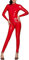 Damen Wetlook Sexy Latex Ouvert Catsuit Bodysuit Reißverschluss Lack Leder Jumpsuit Dessous Nachtwäsche Langarm Einteiler Overall Playsuit Hosenanzug Cosplay Kostüm Reizwäsche Clubwear (5XL,Rot)