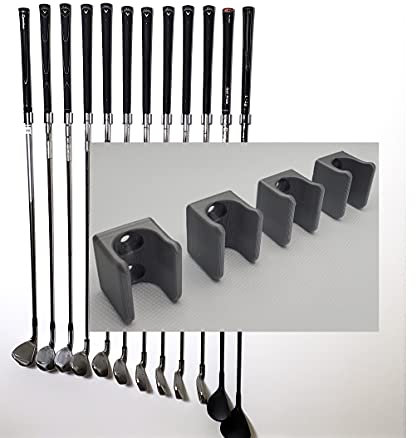 Generic Golf Club Organizer - Wall Display, Wall Hanger, Rack, Mount (Club Head Up - 10mm, Grey Plastic, 15 Holders)