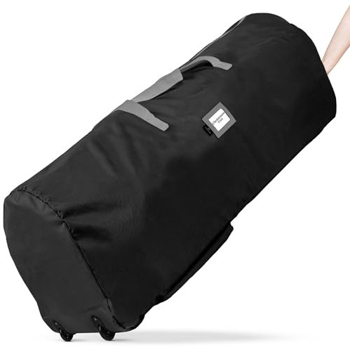 Rolling Tree Storage Bag - Storage for 9-Foot Artificial Christmas Holiday Tree. Zippered Bag, Carry Handles and Wheels for Easy Transport. Protects Against Dust, Insects, and Moisture. (BLACK)