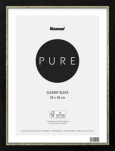 Komar Bilderrahmen Holz Elegant Black 30 x 40 cm - mit hochtransparentem bruchsicherem Kunststoff/Acrylglas - schwarz, gold - Fotorahmen, Wandrahmen - BI-3040-EL-B