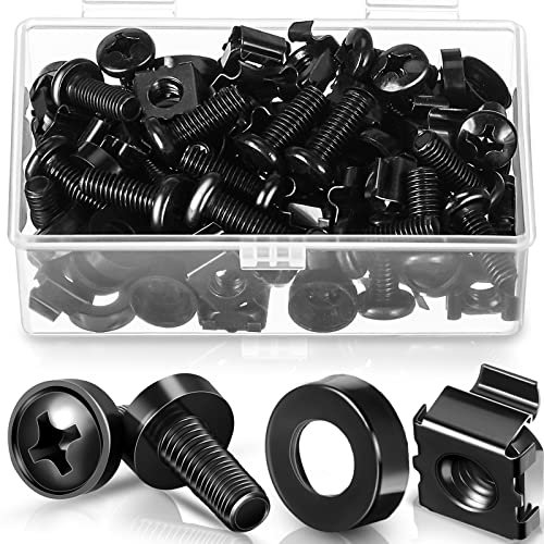 50er Pack M6 x 16 mm Rack Montage Käfigmuttern, Schrauben und Unterlegscheiben Edelstahl Schwarze Server Rack Schrauben Quadratische Einsteck Muttern für Audio Regalen, Gehäusen, Schrank