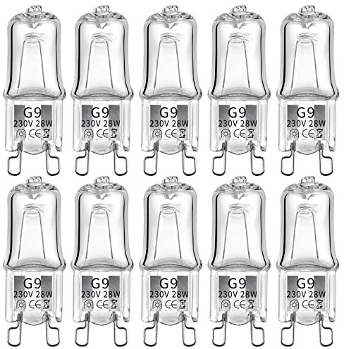 10 Pack Wax Burner Bulbs G9 Halogen Bulbs 28W 220-240V 3500K Dimmable Bulb for Wax Melt Lamp Replacement