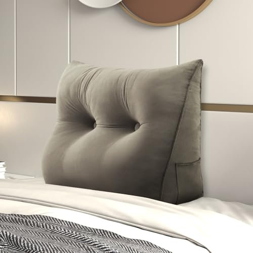 Johnear Rückenkissen Bett Keilkissen Sofa Rückenlehne Lesekissen, Lehnenkissen Dreieckige Kopfkissen Lendenkissen mit abnehmbarem Samt Bezug (Kamel, 60cm