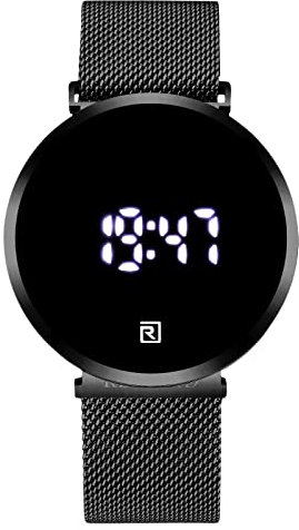 rorios Herren Digitaluhr Leuchtende Armbanduhr Quartz Uhr mit Edelstahlarmband Minimalistische Elektronische Uhren(Schwarz)