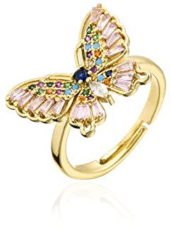PAIHUIART Ring Ringe Damen Bijouterie Frauen Schmuck Damenring Eheringe Einstellbarer Personalisierter Farbzirkon-Schmetterlings-Ring Offener Natürlicher Rubin Sakura Gold3