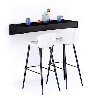 MOBILI FIVER, Barra de Bar Evolution 120x40, Madera Negra con Cargador inalámbrico, Mesa Flotante para Bares y Restaurantes, Cocina, Made In Italy
