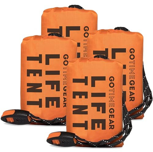 Go Time Gear Rescue Tent Emergency Survival Shelter - 2 Person Emergency Tent - Use as Survival Tent, Emergency Shelter, Tube Tent, Survival Tarp - Orange, 4 Pack