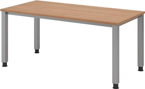 bümö manuell höhenverstellbarer Schreibtisch 160x80 cm in Nussbaum - PC Tisch höhenverstellbar & groß, höhenverstellbarer Tisch Büro, großer Computertisch verstellbar, Q-Serie