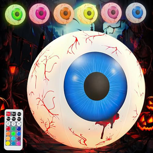 LUFEIS Halloween Deko Aufblasbarer Augapfel,24 Inch Halloween Aufblasbar Augapfel,Halloween Aufblasbare Augapfel Horror Deko mit Fernbedienung und 12 Farbverlaufslichter,für Halloween Garten Outdoor