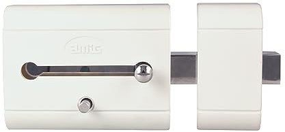 Amig - Serratura di sovrapposizione ad alta sicurezza per porte in legno | 98 x 77 mm | Con cilindro rotondo di sicurezza e chiavistello | Protezione per la tua casa | Acciaio bianco