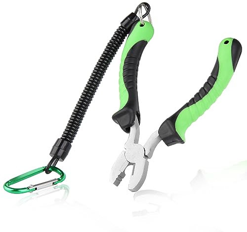 LEONTOOL Fishing Crimper with Cutter Hand Crimper Tools for Crimping Fishing Leader Fishing Pliers with Line Cutter Fishing Crimping Pliers Saltwater Fishing Gear Tackle with Lanyard