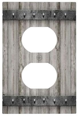 Alte Distressed Scheunentor Duplex Steckdose Abdeckungen Grau Naturgrau Holzmaserung Elektrische 1-Gang Wandplatte Vintage Nagel Plank Küche Lichtschalter Abdeckung Theke Lodge Bauernhaus Dekorieren