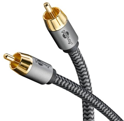 goobay 65296 Cable RCA mono de 2 m/Cable de audio para dispositivos de alta fidelidad con subwoofer/Cable textil flexible/Cable coaxial digital/Conexiones chapadas en oro