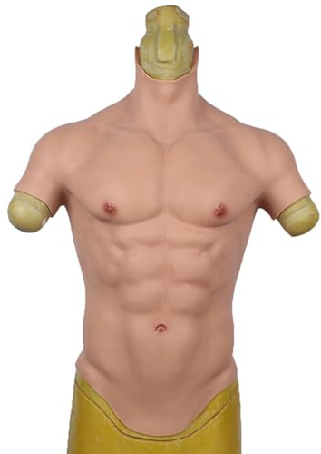 Wisfancy Silikon Muskel Anzug Realistische Silikon Männliche Brust Hälfte Körper Muskel Anzug, Bauchmuskel Simulation Haut Silikon Stärkere Männliche Shaper Samll Größe, Braun