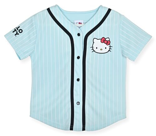 Hello Kitty M dchen-Baseballtrikot modisches Mesh-Shirt mit Knopfleiste vorne, Blaue Nadelstreifen, 8-10