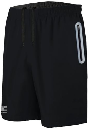 JRC Just Royal Clothing Herren-Laufshorts mit 2 Reißverschlusstaschen, leichte Shorts für Workout und Fitnessstudio (Schwarz, L)