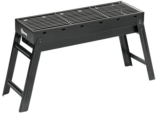 Outsunny Barbacoa de Carbón Plegable Barbacoa Portátil con Parrillas de Acero Inoxidable BBQ de Carbón para Exterior 74x20x38 cm Negro