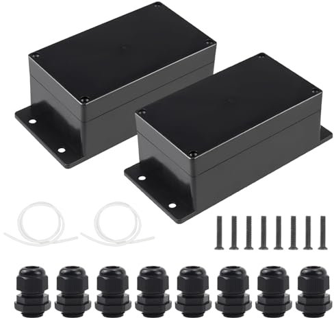 OMIGA Junction Box Black 158 x 90 x 65 mm IP65 Waterproof Junction Box Surface-Mounted Junction Box and 8 Connections M16 for Diameter 4-8 mm Cable Pack of 2