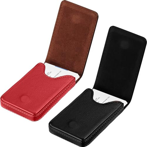 Outus Visitenkartenetui, PU-Leder, mit Magnetverschluss, für Damen und Herren, Schwarz, Rot, 2 Stück