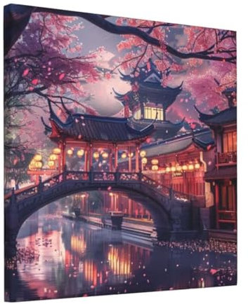 Peinture Numero Adulte Paysage Japonais Peinture par Numero Kits Peinture au Numéro, Paint By Numbers Adulte Enfant, DIY Peinture Acrylique Painting pour Décoration Maison 45x45 cm Avec Cadre FA-1053
