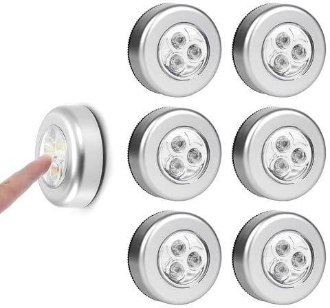 Luz de Noche Alimentada por Baterías, Lámpara Adhesiva a Batería, Luz con Sensor de Movimiento para Interiores, 6 pcs Lámpara Nocturna sin Cable para Habitaciones Escalera Escalón Pasillo