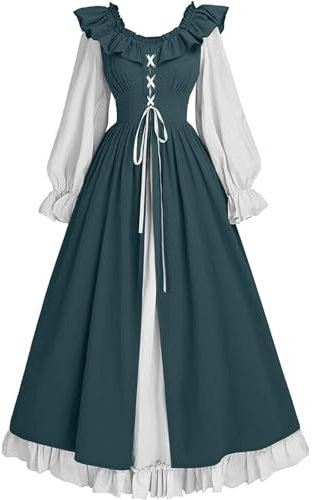 Vestidos Medievales para Mujer,Costume Victoriano Renacentista Vintage Manga de Linterna Vestido Gotico Mujer Disfraz Medieval Mujer Vestidos de Fiesta Mujer Elegantes Disfraz de Halloween S-5XL