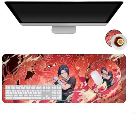 PUrar Japanese Uchiha Itachi Anime-Mauspad-Set für Tastatur, wasserdicht, mit Handgelenkstütze, schönes stereoskopisches Motiv, weiches Mauspad