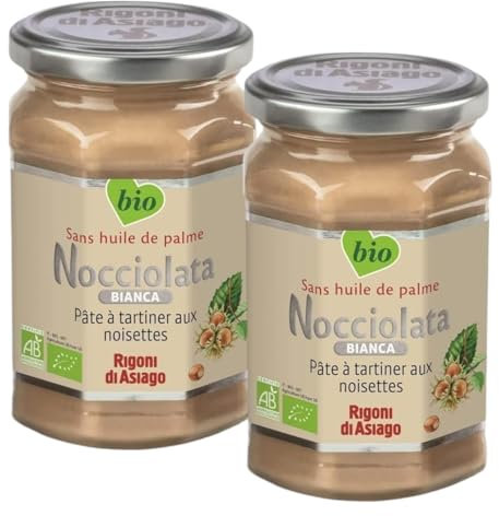 Lot de 2 - Nocciolata Bianca Pâte à Tartiner Bio aux Noisettes et Lait - 2x325g - Sans Huile de Palme - Sans Gluten - 30% de Noisettes - Ingrédients 100% Biologiques
