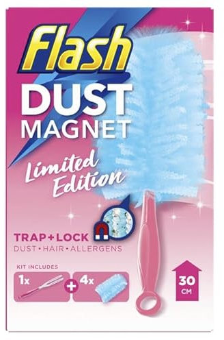 Duster Dust Magnet Starter Kit Limited Edition | 1 Handle + 4 Refills | Trap & lock | Dust Magnet | Fluffy fibres | Dust Magnet Handle