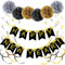 TaoBary 15 Stück Silvester Party Supplies für 2025 Happy New Year Dekorationen Schwarz Gold Neujahr Banner Swirl Streamer Pom Poms Glow Lights Silvester Dekorationen Batterien nicht im Lieferumfang