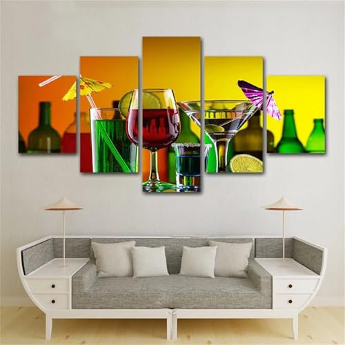 Yoonqun Cocktail-Kabinett-Wein Diamond Painting,5 Stück 5D Diamant Painting Bilder für Erwachsene,Full Drill DIY Vierkant Diamant Malerei Stickerei Kunst für Home Wall Decor