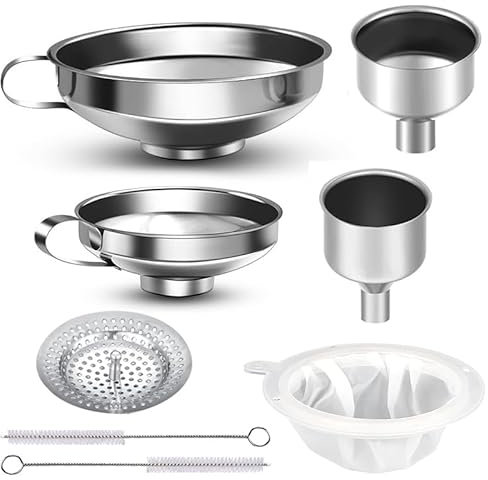 8 Pieces Stainless Steel Funnels Set,Wide Mouth Canning Funnel Mesh Strainer Mesh Filter Metal Household Canning Funnels for Filling Bottles Oil Power Jam Grains Dry & Wet Ingredients