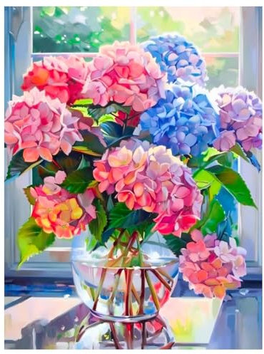 Kit Complet Peinture Diamant 5D Fleur, hortensias Diamond Painting, Diamond Painting Fleurs Colorées pour Adultes et Débutants, Broderie Diamant DIY,Kit pour la Deco Chambre Home Décoration(30x40cm)