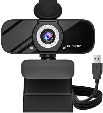 Gozvrpus Webcam USB HD con microfono integrato e treppiede girevole, video 1080p, fotocamera grandangolare, copertura per la privacy, per PC desktop o computer portatile - 1 (nero)