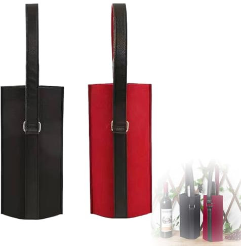 2 Stück Geschenktasche Weintasche, Flaschentasche Filz, Flaschentüten Geschenktüten, Geschenktüte Weinflasche, für Geschenk, Hochzeit, Geburtstag (Schwarz, Burgunderrot) (schwarz)