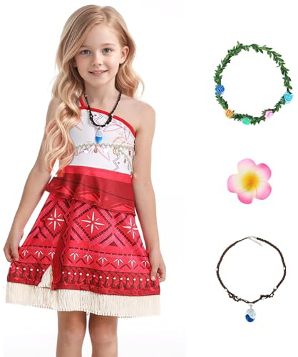 M MUNCASO Mädchen Moana Kostüm Fancy Dress Up Prinzessin Party Kleid Mädchen Abenteuer Outfit Kleidung Kinder Geburtstag Urlaub Halloween Cosplay Fancy Clothing Set (Red 4, 130)