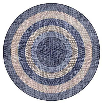 Handgefertigter runder Jute-Teppich für Wohnzimmer – Vintage, rutschfest, rund, 140 cm, blau, Küchenteppich, maschinenwaschbar, umweltfreundlich, dekorative Webmuster