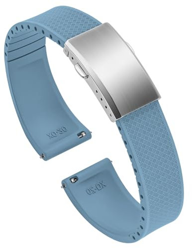 ULLCHRO Uhrenarmband 20mm 22mm Gummi FKM Schnellverschluss, Fluorkautschuk Armband für Herren mit Edelstahl Schnalle, Ersatzarmband für Uhren für Sportuhren und Taucheruhren (20mm, Hellblau)