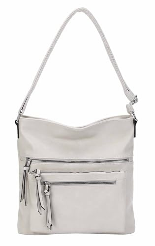 Damen Tasche Umhängetasche Crossbody Shopper Schultertasche Hobo Bag Beuteltasche Crossover Handtasche City Bag Henkeltasche Reise Leder Optik Beige