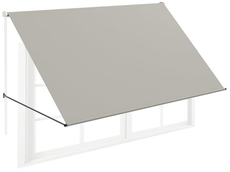 FIVMEN Tenda da Sole con Braccio di Estensione, Retrattile con Cavo e Asta di Supporto in Alluminio, Tenda da Balcone, Protezione Solare per Finestra, Terrazzo, Balcone, 235 x 145 cm, Grigio
