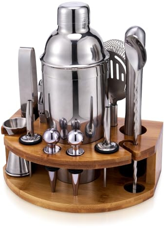 Cocktail Shaker Set Barkeeper Set mit Halterung, Edelstahl Mixer Set mit Allen wichtigen Zubehörteilen, professionelles Bar Werkzeug Set