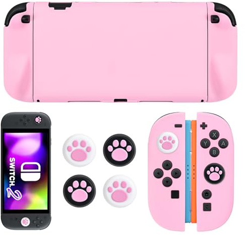 DLseego Protective Case for Switch 2,TPU Anti-Scratch Soft Silicone Shell Shock-Absorption Cover Case with 4PCS Thumb Grip Caps, Pink