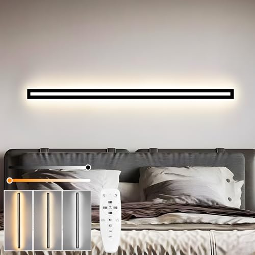 niuniaj 30W LED Wandleuchte Innen 120CM Wandlampe mit Fernbedienung | Dimmbar 10%-100%,3000K-6000K,Moderne Wandbeleuchtung Schwarz für Schlafzimmer Korridor Wohnzimmer Treppe Kinderzimmer Küche