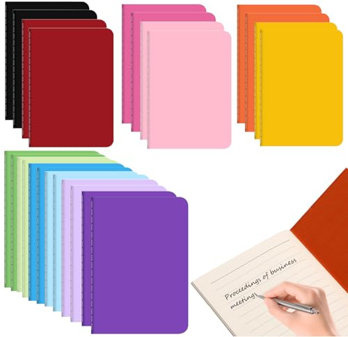 dogmoon Notizblock A6 Blanko, 24 Stück 14 cm x 9 cm Notizblock, 12 Farben Tragbares Schulhefte, Schulheft A6 Kladde Notizbuch Klein für Kinder Studenten Schule Büro