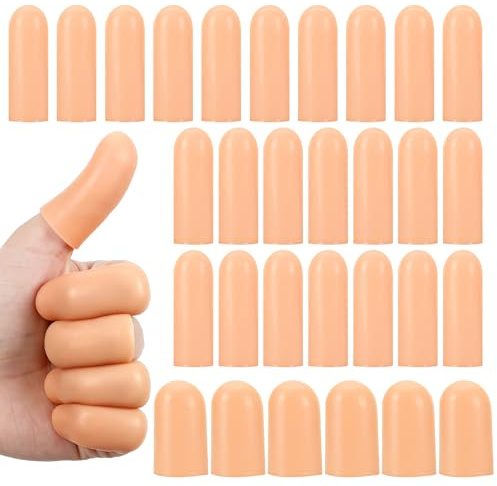30 Pcs Silicone Finger Protectors, Reusable Finger Sleeve Soft Thumb Cover High Elastic Fingertip Bandages Gel Fingers Cots for Cracked Skin Blisters Calluses (Skin Color, 24 Pcs Large + 6 Pcs Small)