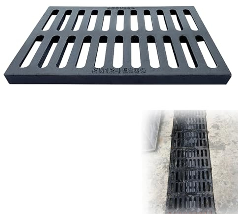 Abflussgitter Aussen aus Gusseisen, Ablaufabdeckung für den Außenbereich, Robustes Metall-Bodenablauf Aussen, Riffelblech für Einfahrt, Beton, Hof, Garage(50x35cm/20x14in)