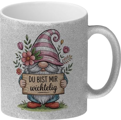 speecheese Du bist mir wichtelig Glitzer-Kaffeebecher für Pflanzenfreunde und Wichtelfans Lustiger Spruch für Büro Natur Geschenk