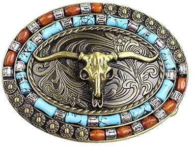 LifgWas Gürtelschnalle Western Stierkopf Design 100 x 75 mm aus Zinklegierung, Ersatz Gütterollen für Herren und Damen, Tribal Schmuck Verchromte Schnalle zum Wechseln und Verzieren