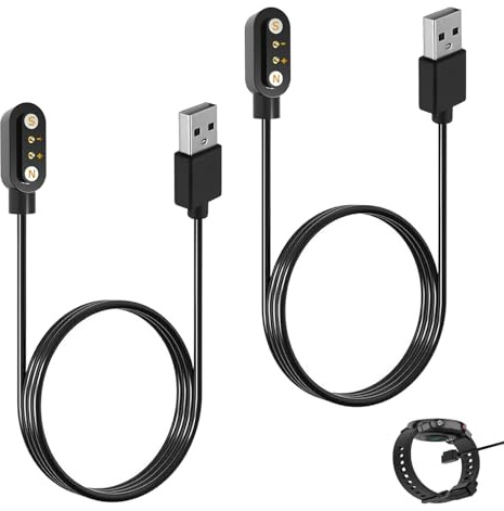 2 PCS Smart Watch Charger 2 Pin 4mm Magnetic, Smartwatch Charging Cable Compatible with YAMAY SW022 Ticwatch GTX Xiaomi Haylou Solar LS05/RT LS05S IMILAB KW66 AGPTEK LW11, Safe, Fast Charging, Black (